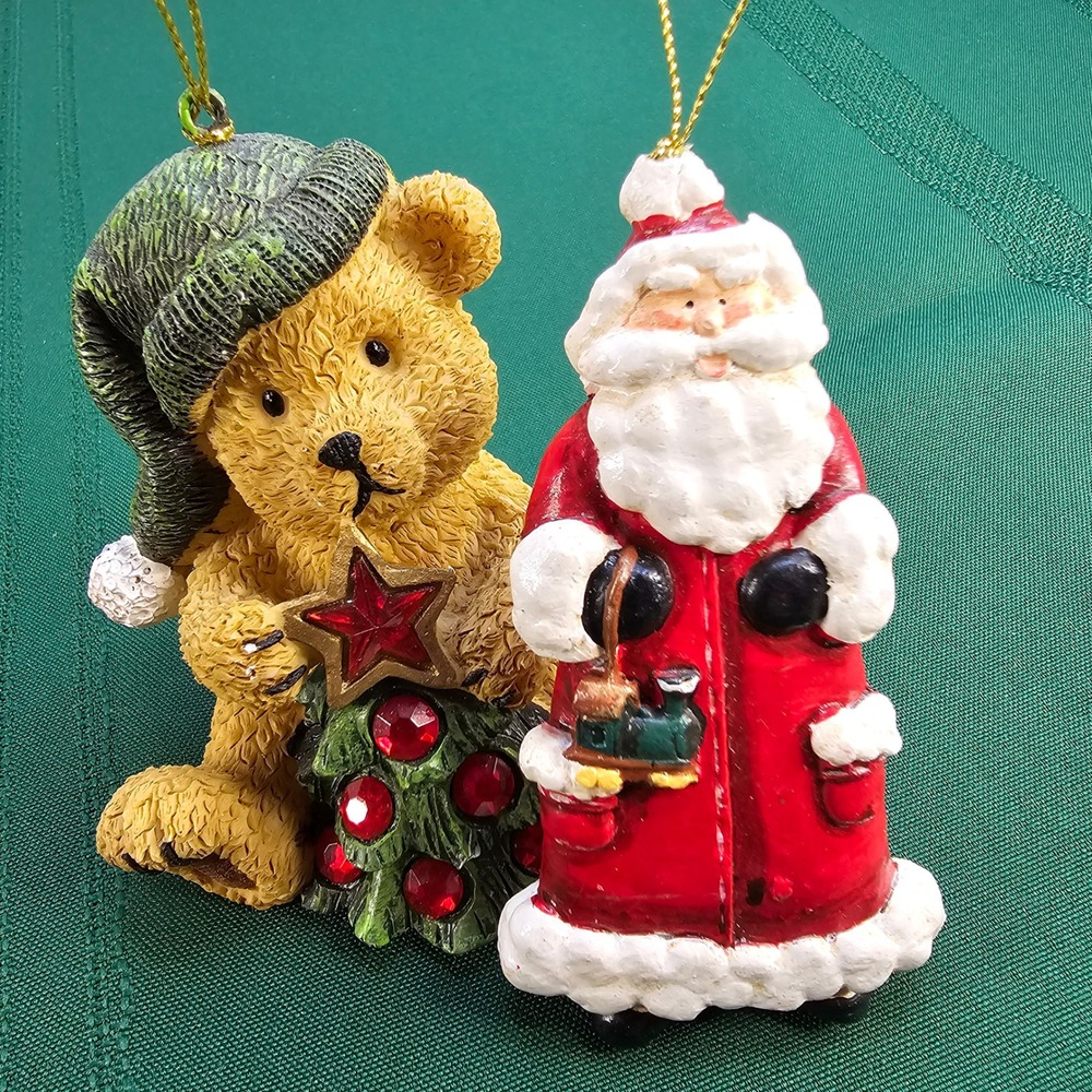 Vintage Christmas Ornaments Bear with‎ Tree & Santa with Train Figurine